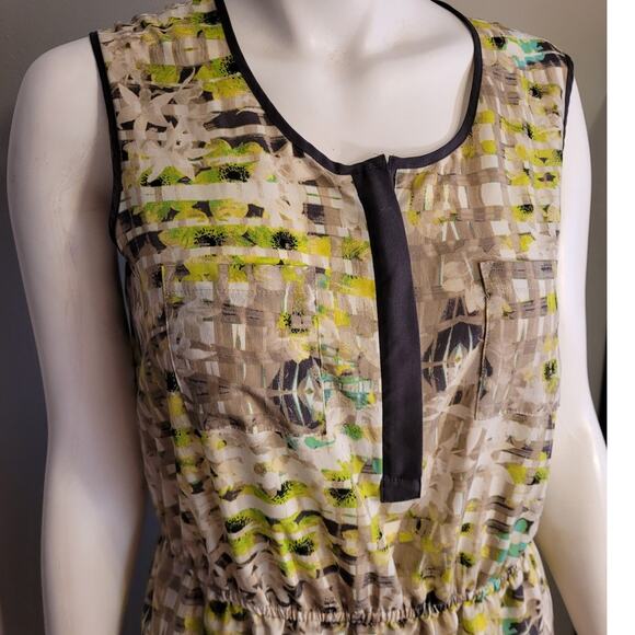 Apt9 Lime Graphic Sleeveless Mini Dress L Lined Beachy Elastic Waist Quarter Zip - Picture 3 of 12